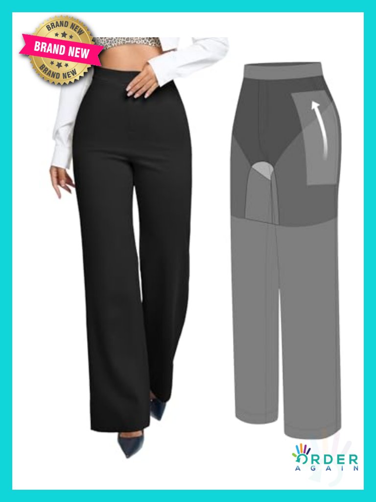 2 In 1 Dress Pants For Women Work Slacks Tummy Control High Waisted Wide Leg